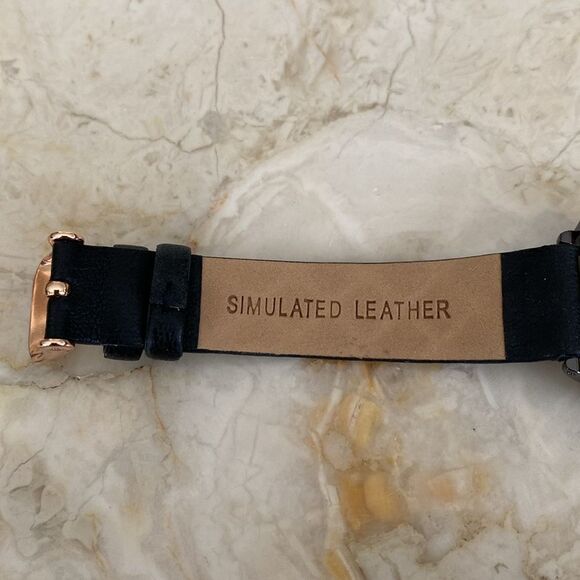 NEW Tahari Diamond Tank Style Quartz Watch Black & Rose Gold Faux Leather Strap - Picture 9 of 13